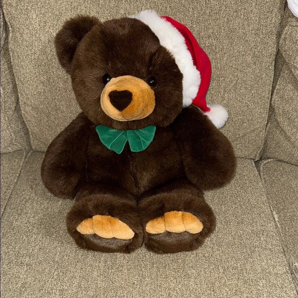 JC Penney Christmas Brown Teddy Bear Plush 24" Santa Hat Soft Stuffed Toy Gift - Picture 1 of 12